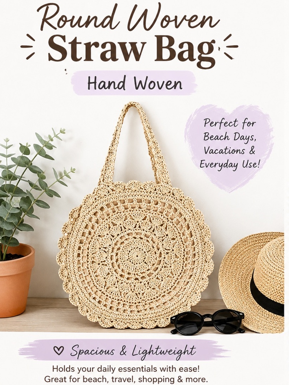 Round Woven Straw Bag